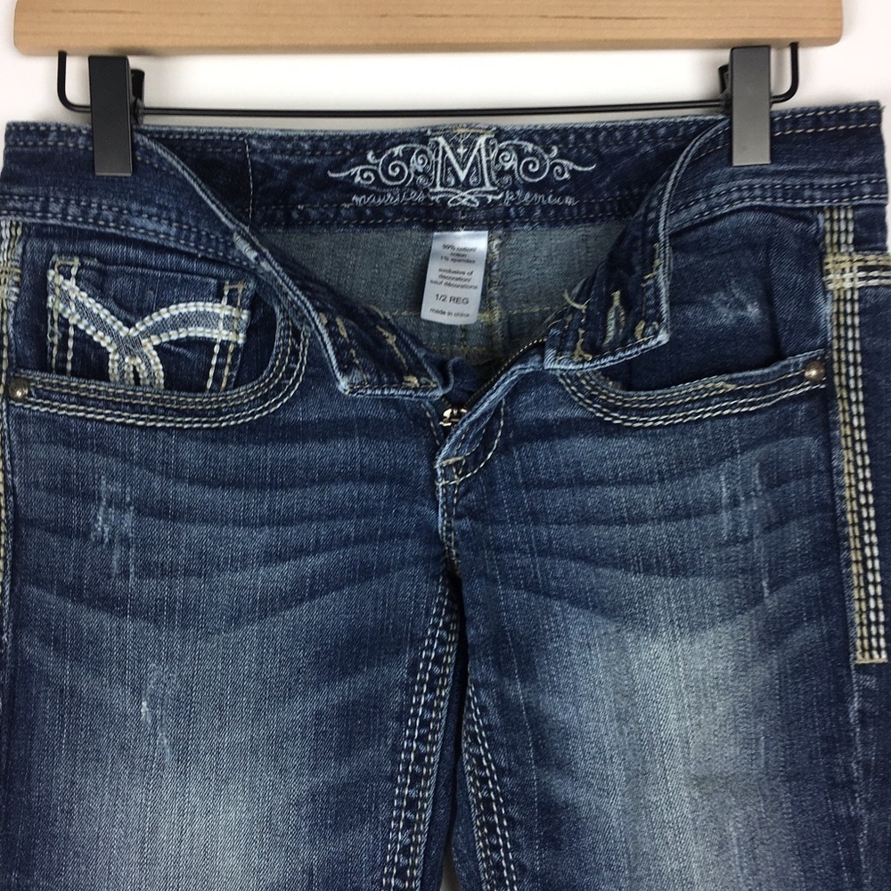 MAURICES Jeans Bootcut Embroidered Flap Pockets Western Juniors Size 1/2 Regular - Picture 3 of 9